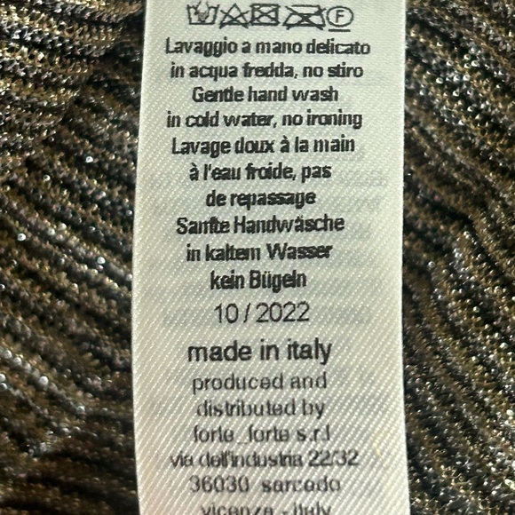 Forte Forte Pleated Metallic Gold Black Thread Empire Line Dress NWT Size 8 - Picture 10 of 12